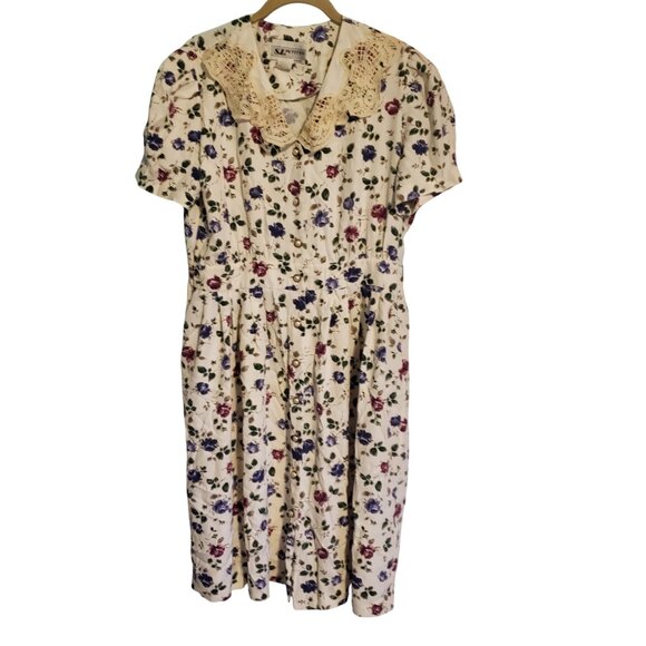 Vintage Cream Floral Midi Dress size 12P - Picture 1 of 15